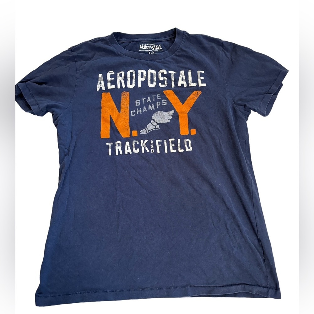 Aeropostale Men’s Blue Tee Shirt NY State Track & Field Champs Design Size Large